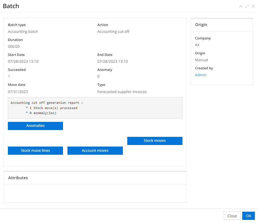 1.4 In the Information tab of the accounting routine file, click on
a line in the Batch processing table to view the information you require.